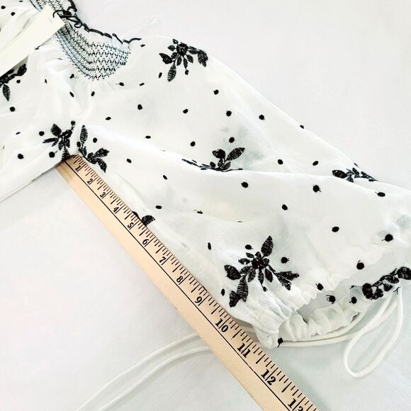 Zara Midi eyelet Dress white blouson S Embroidered peasant Floral Tassels TRF - Picture 13 of 15